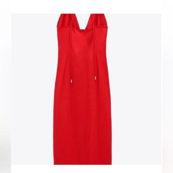 Zara Red Satin Midi Dress - Picture 4 of 5